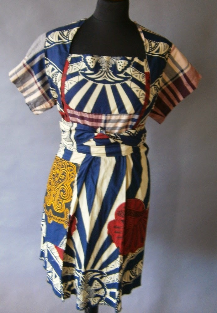 Navy and red Afri print boat neck dress