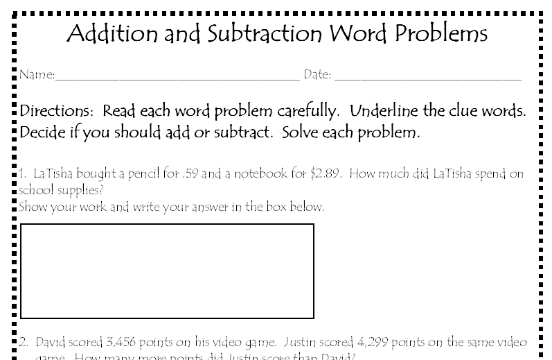 Printables Addition And Subtraction Story Problems For First Grade 3rd grade addition and subtraction word problems scalien scalien