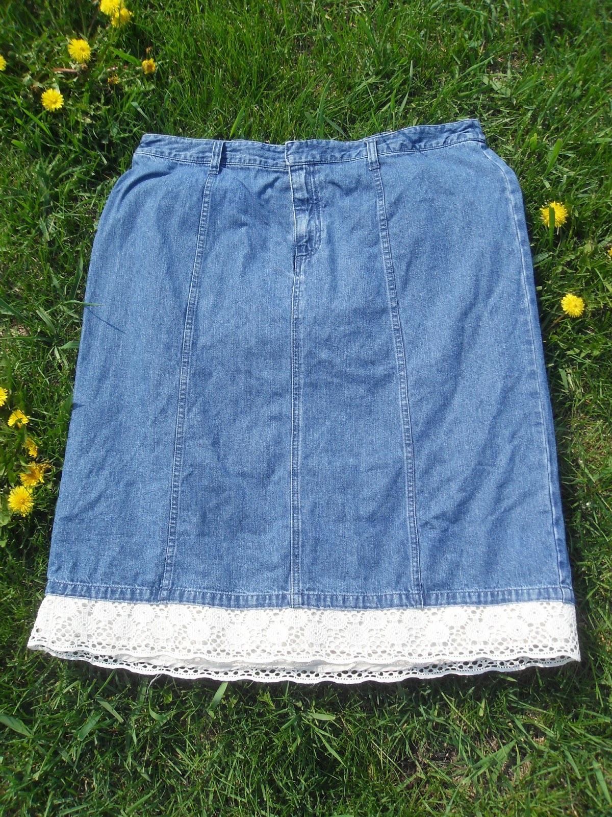 Simple Joy Crafting Lace on the Bottom of Jean Skirt