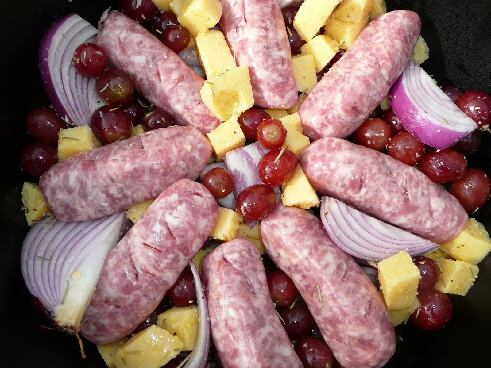Everyday Dutch Oven Sizzling Sausages and Grapes