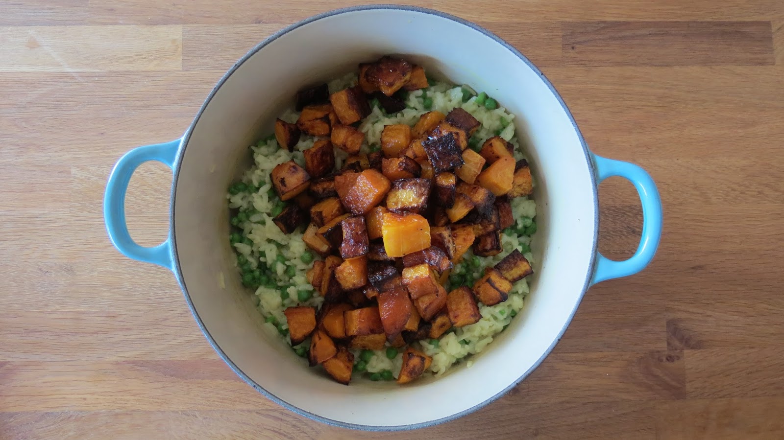 Cooking for Sanity Butternut squash, pea and streaky bacon risotto