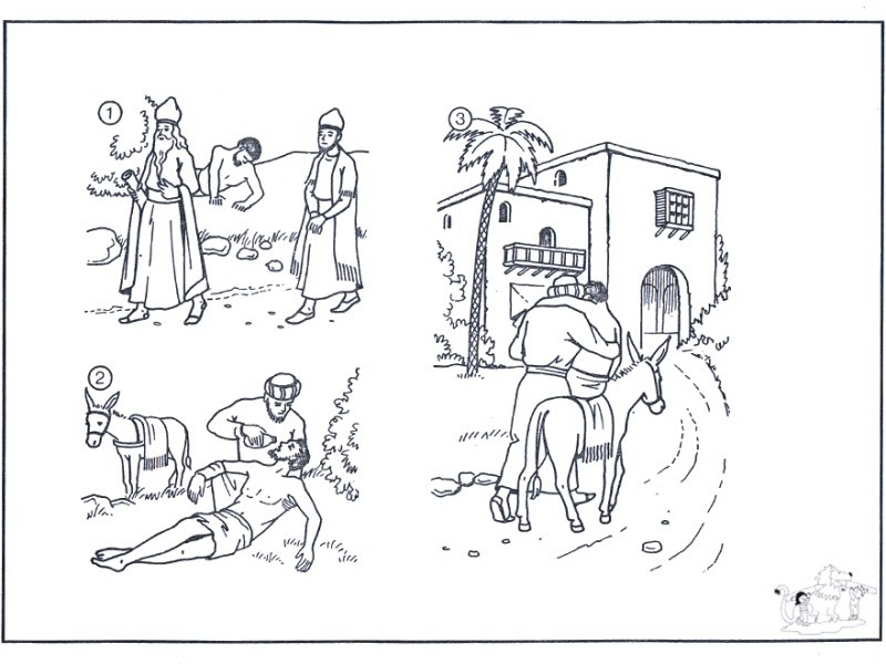 Parábola del Buen samaritano para colorear - Dibujo Views