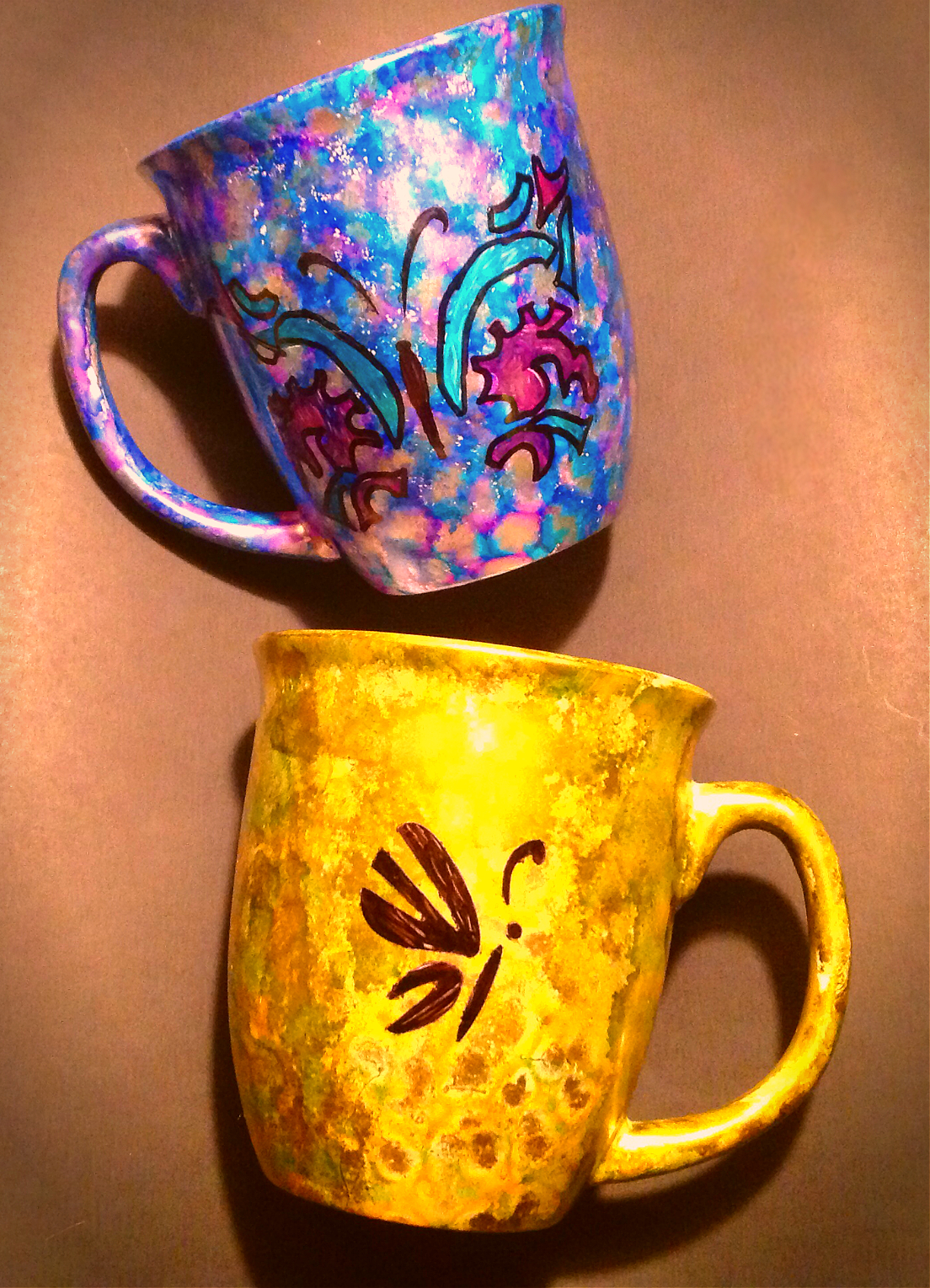 Creatiqueness Alcohol Ink and Sharpie pen coffee cups