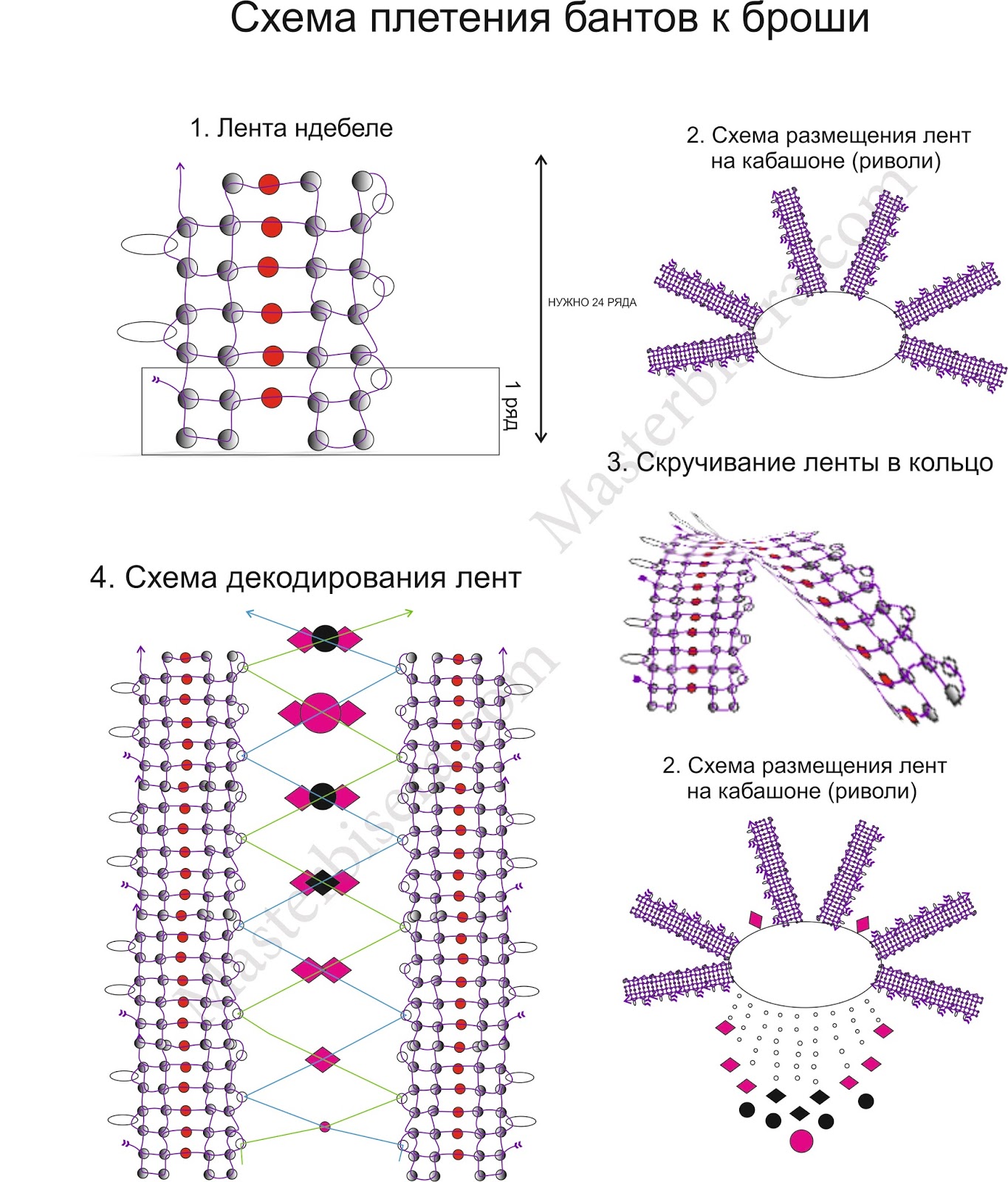 Схема плетения броши бисера Схема плетения броши бисера
