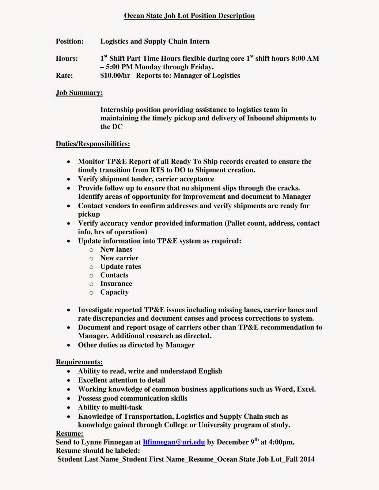 uri cba internship job information ocean state job lot supply chain job description
