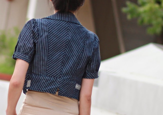 denim navy blazer short sleeve cropped