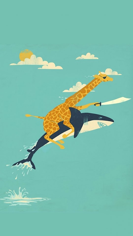   Funny Giraffe and Shark Illustration   Android Best Wallpaper