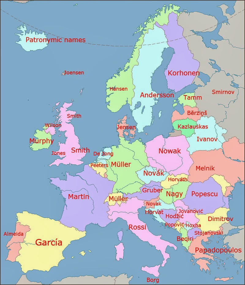 40 Maps That Will Help You Make Sense of the World - The Most Common Surnames in Europe by Country