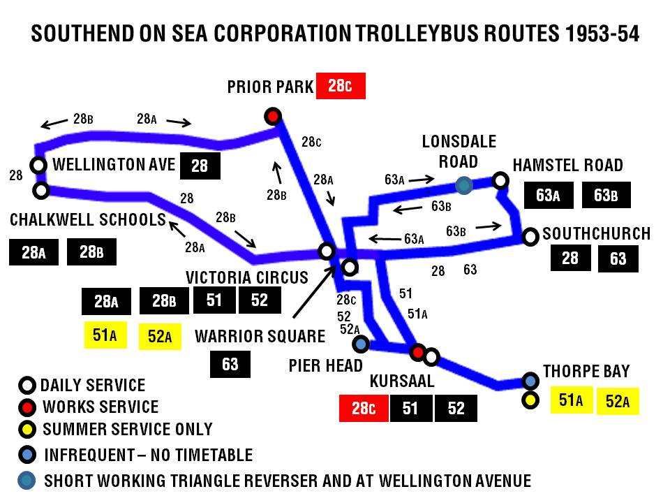 Old Bus Services Route Maps SOUTHEND ON SEA CORPORATION TRANSPORT TROLLEYBUS ROUTES 195354