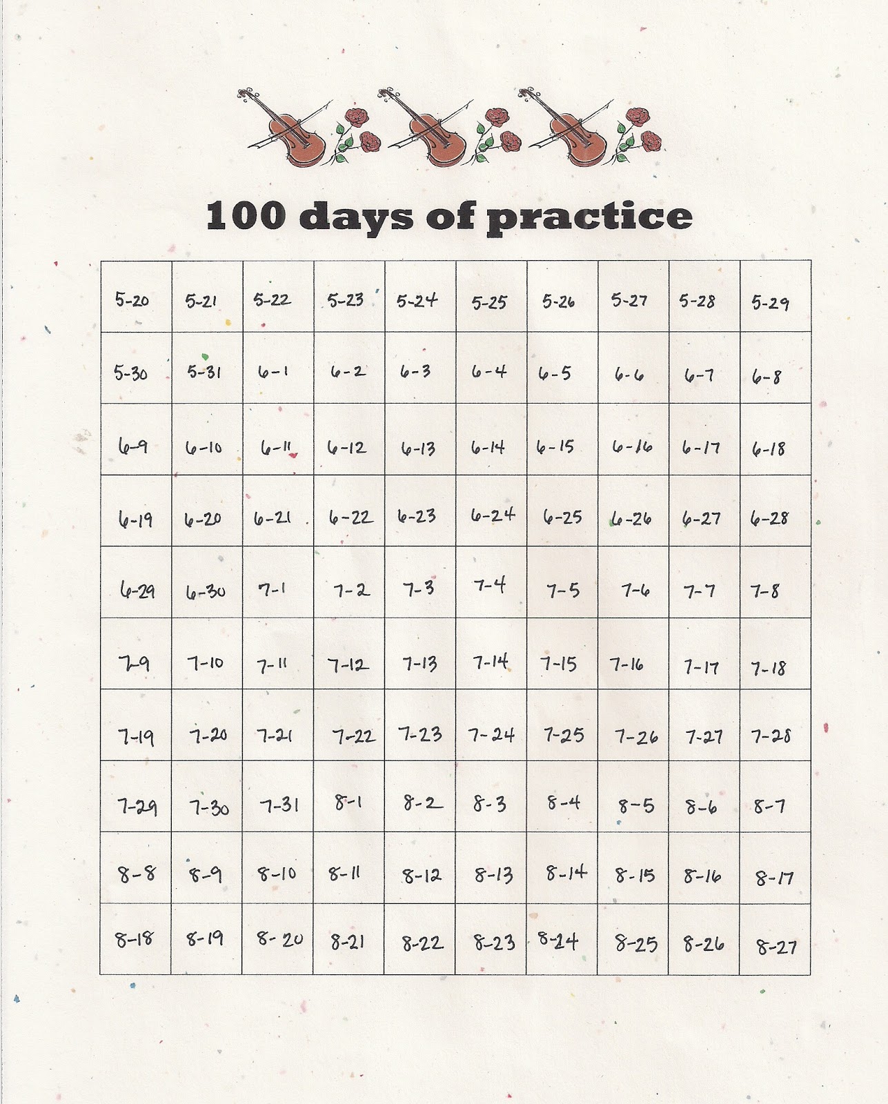 100 Days Of Practice Chart