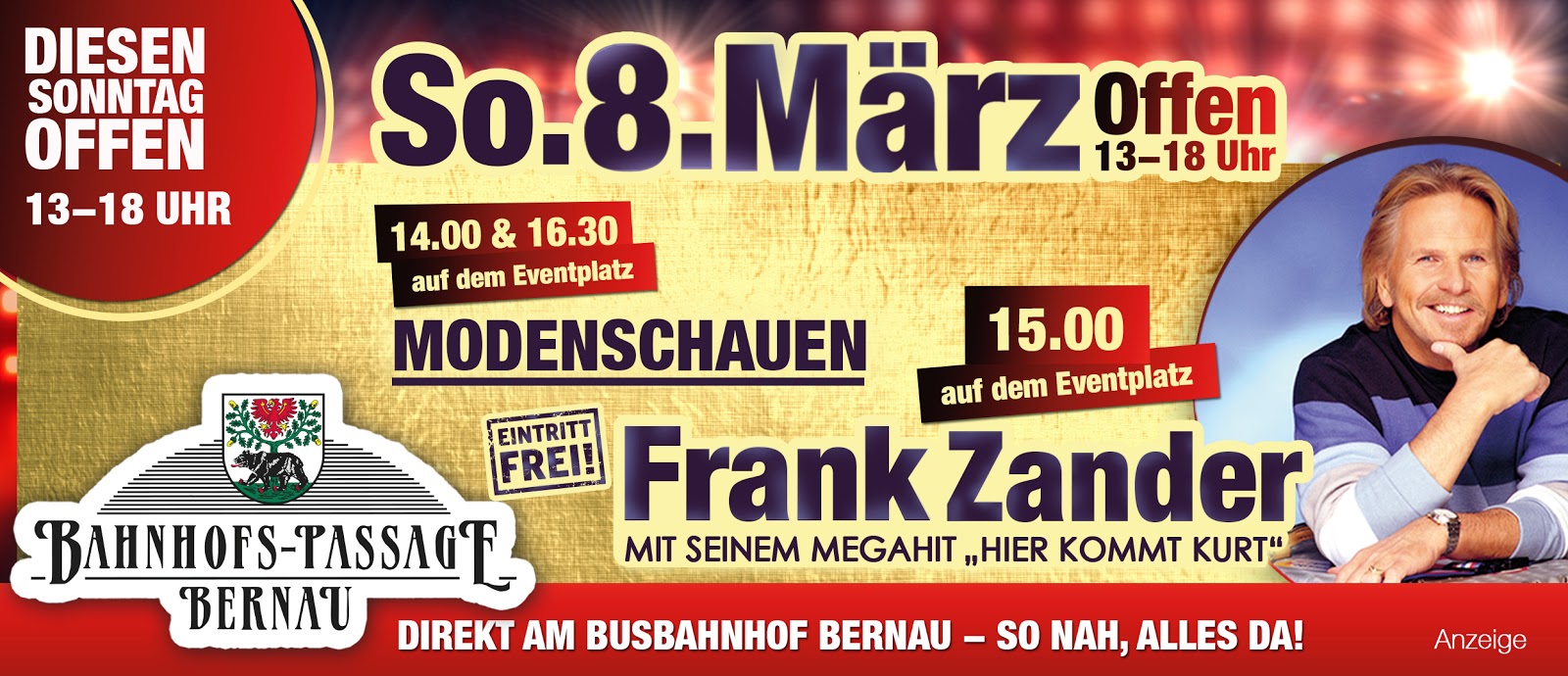 Frank Zander in der Bahnhofspassage Bernau - verkaufsoffener Sonntag am 08. März - 2 Bernau LIVE - Dein Stadtmagazin für Bernau bei Berlin