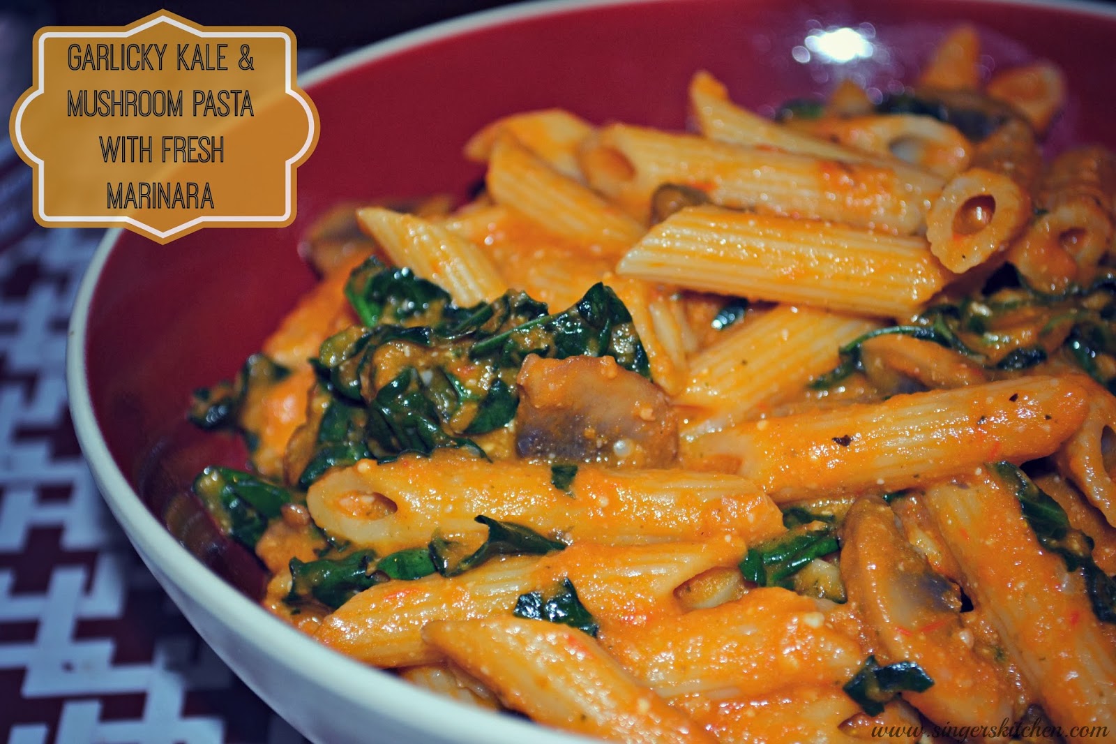 Garlicky Kale and Mushroom Pasta with Fresh Tesoro Marinara Sauce