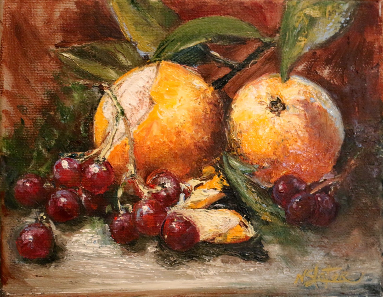 Weekly paintings by Nicole Slater Challenge Oil Painting"Oranges and Grapes"
