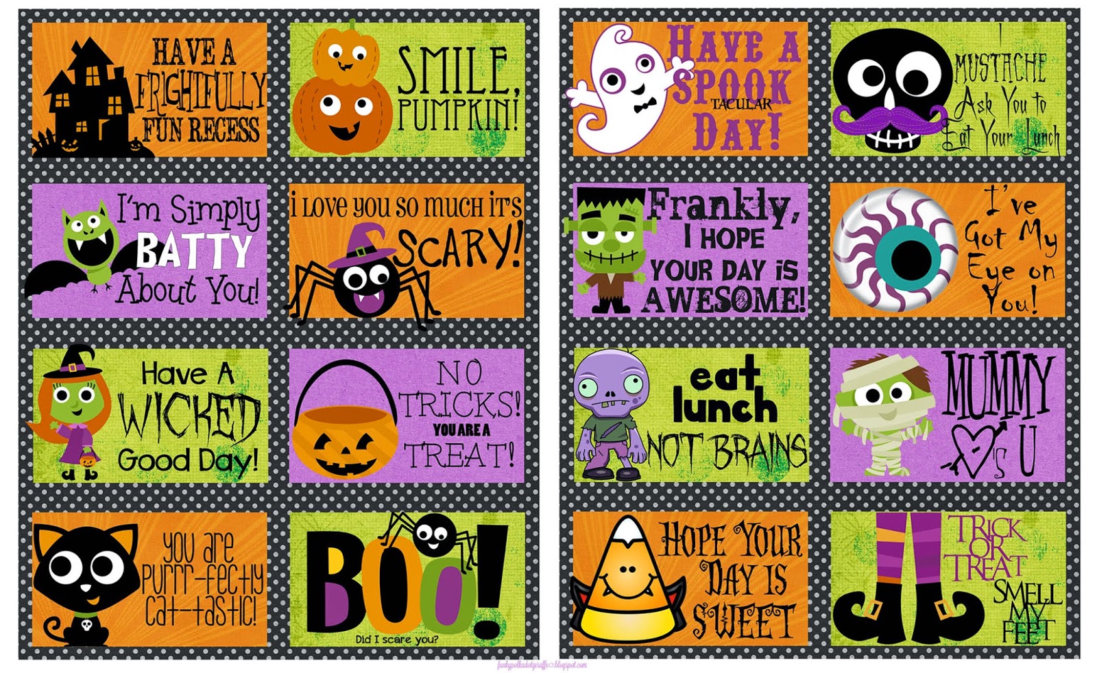 Funky Polkadot Giraffe Adorable Halloween Lunch Notes