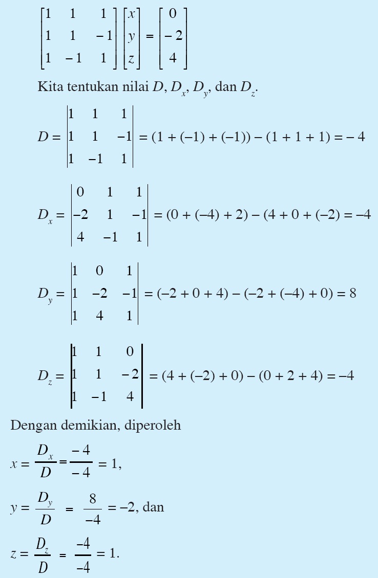 Menyelesaikan Sistem Persamaan Linear dengan Determinan | Contoh dan