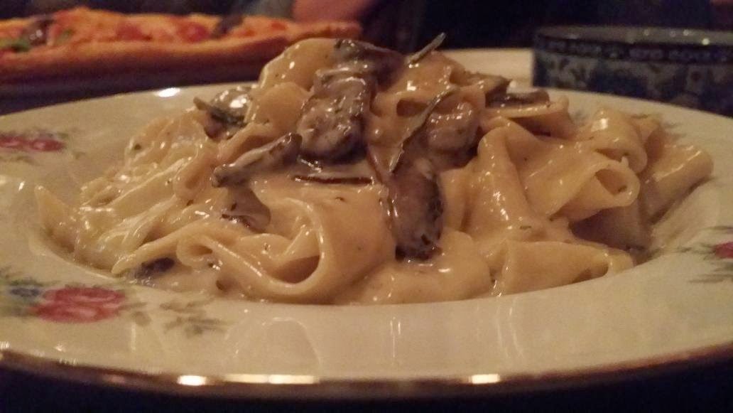Pappardelle Pasta with mushrooms in a cream sauce at Mr. Ciao Toronto 