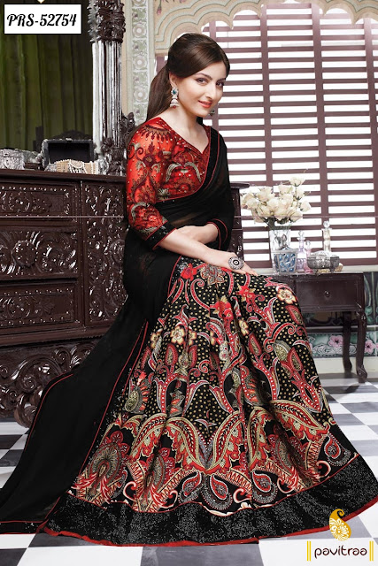 Bollywood heroine actresses Soha Ali Khan black Color bhagalpuri bollywood saree online shopping at lowest price