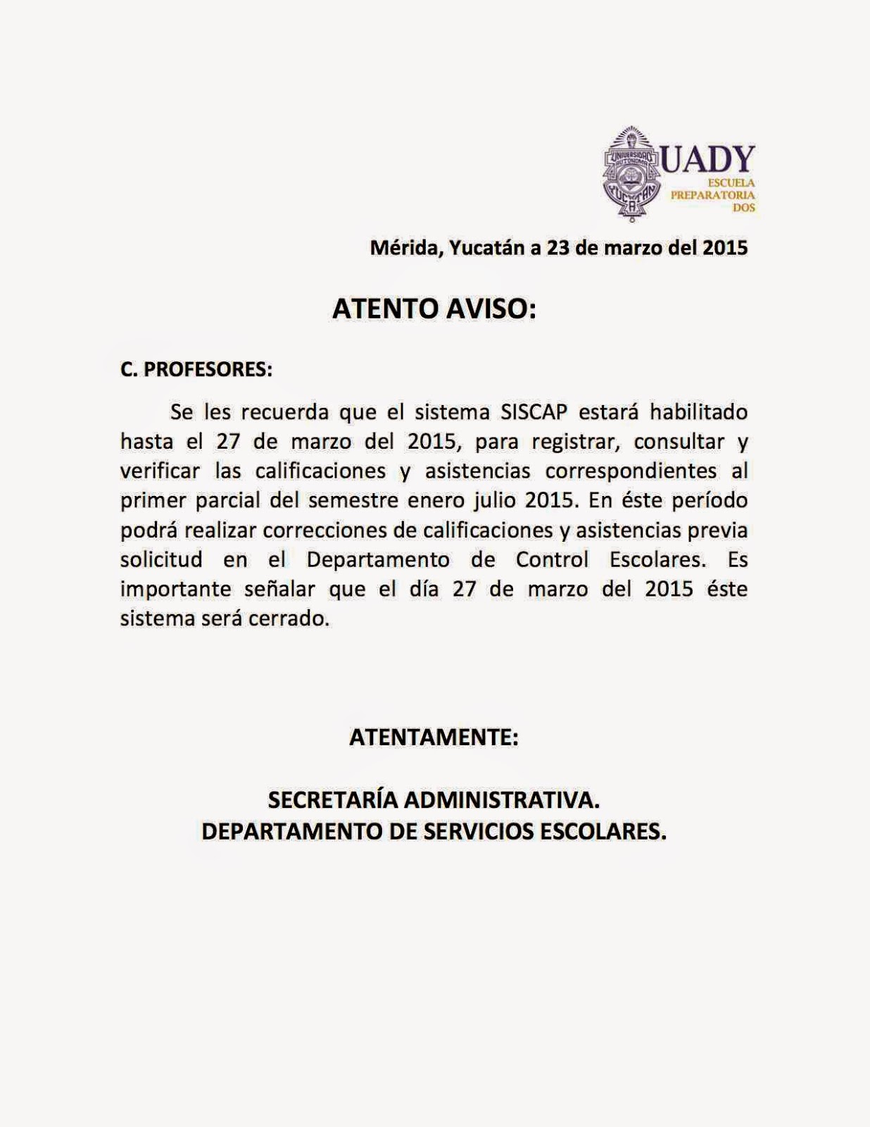 Escuela Preparatoria Dos. UADY Registro de Calificaciones