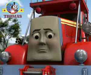 Large red Finley the fire engine Flynn burning hot fire blaze he stared flocking crowd of spectators
