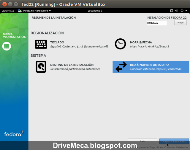 DriveMeca instalando Fedora Linux Workstation 22 paso a paso