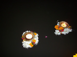 "Diya's" floating on Ganges river in Varanasi on Dev Depaavali(Karthik Purnima)Day.(Thursday 10-11-
