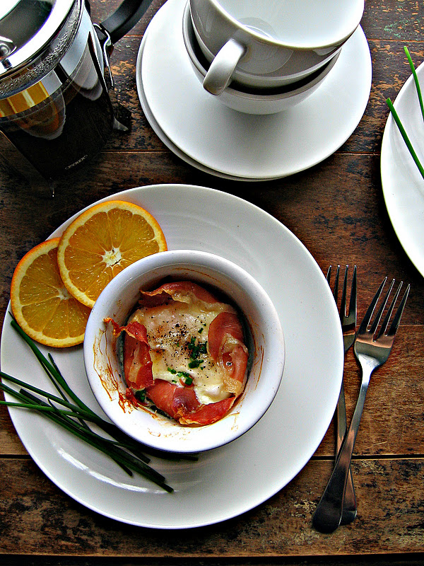 sweetsugarbean Fresh Start Baked Eggs with Prosciutto and Parmesan