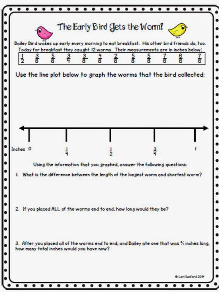 Line Plot 5th Grade - display data in a line plot with fractions of