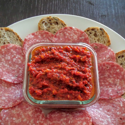 Sun-dried Tomato Spread:  A zesty two-ingredient spread made with pureed sun-dried tomatoes and olive oil.  A great appetizer for a party, a gameday snack, or anytime.