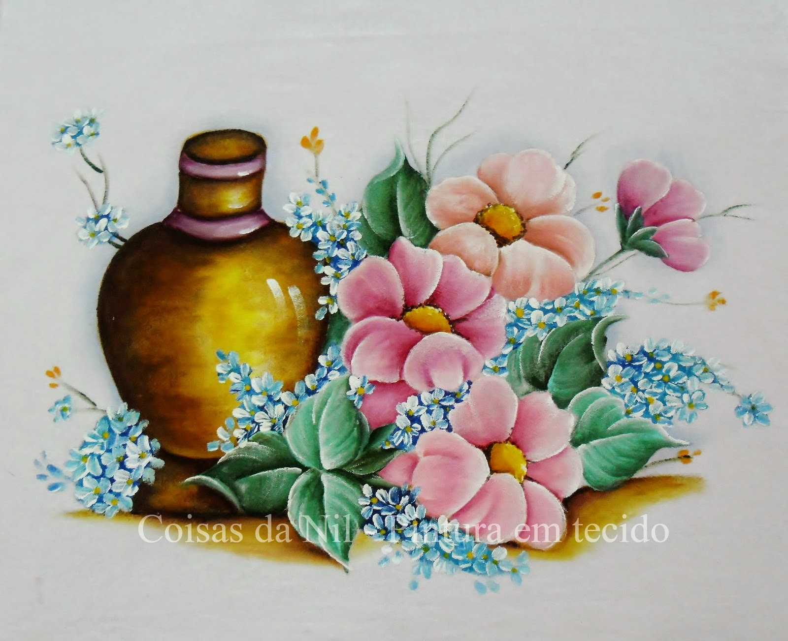 pintura em tecido vaso com flores campanulas