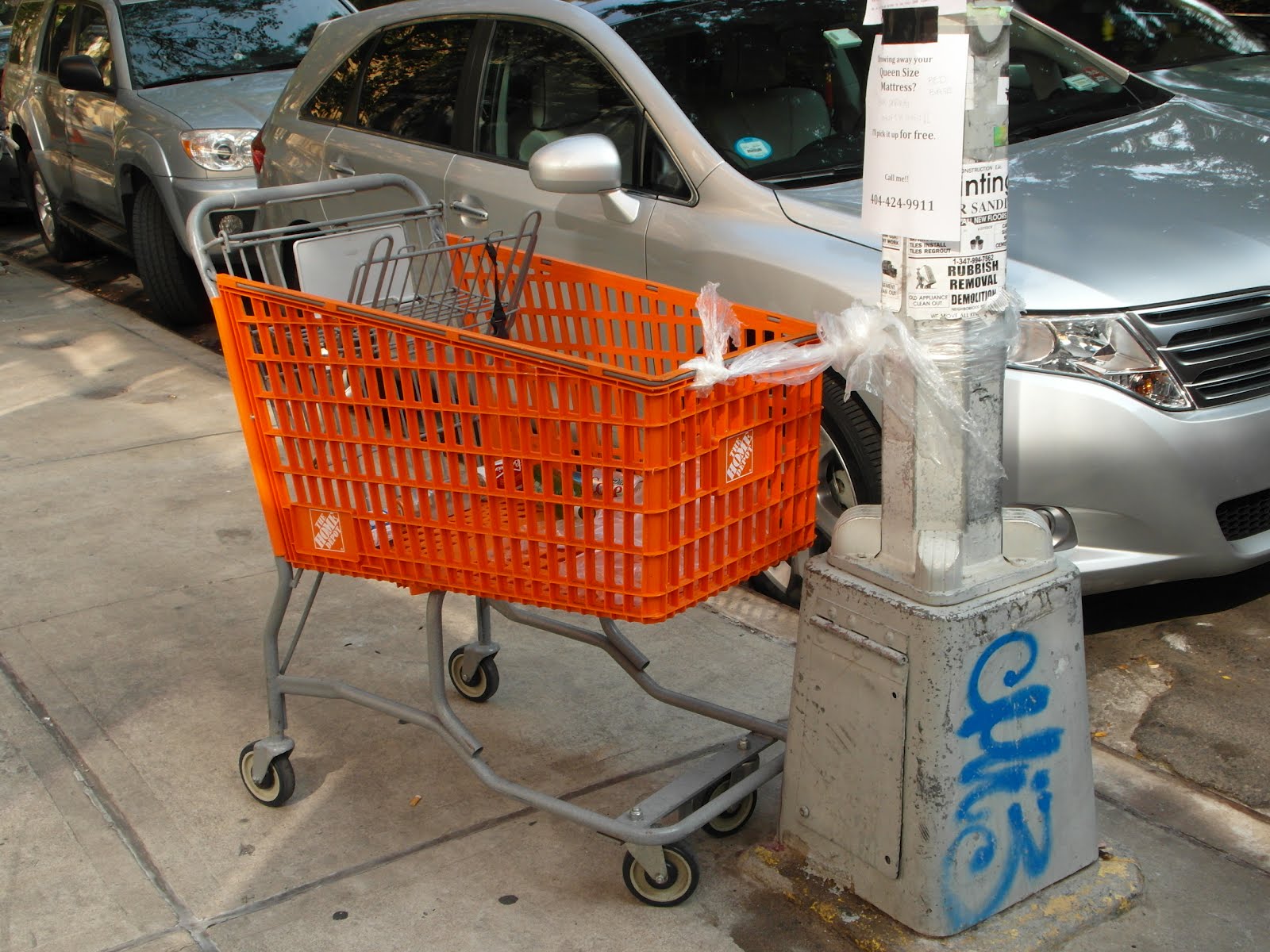 EV Grieve Today in photos of a Home Depot cart tied to a light pole