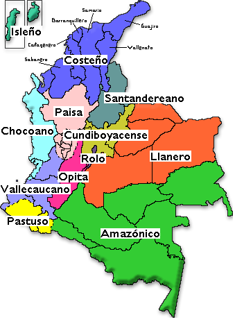 mapa de colombia con las regiones