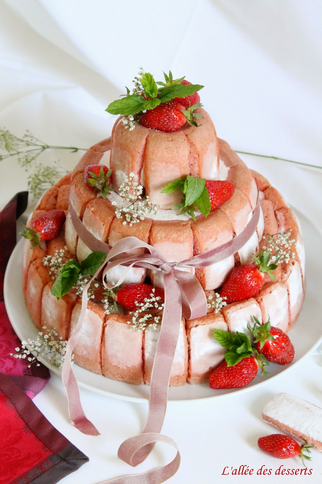 L'allée des desserts: Charlotte aux fraises & biscuits roses de Reims en  étages