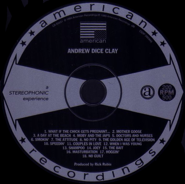 Vintage Standup Comedy Andrew Dice Clay Dice 1989