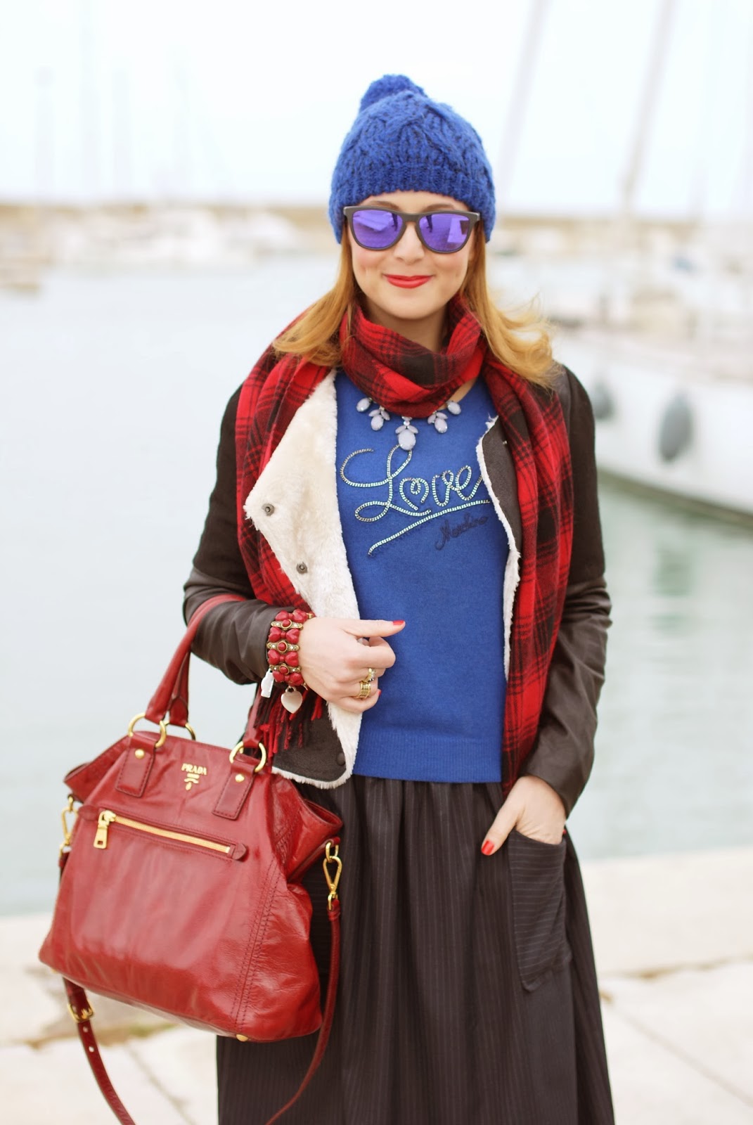 Eco shearling jacket, blue beanie Fashion and Cookies fashion and