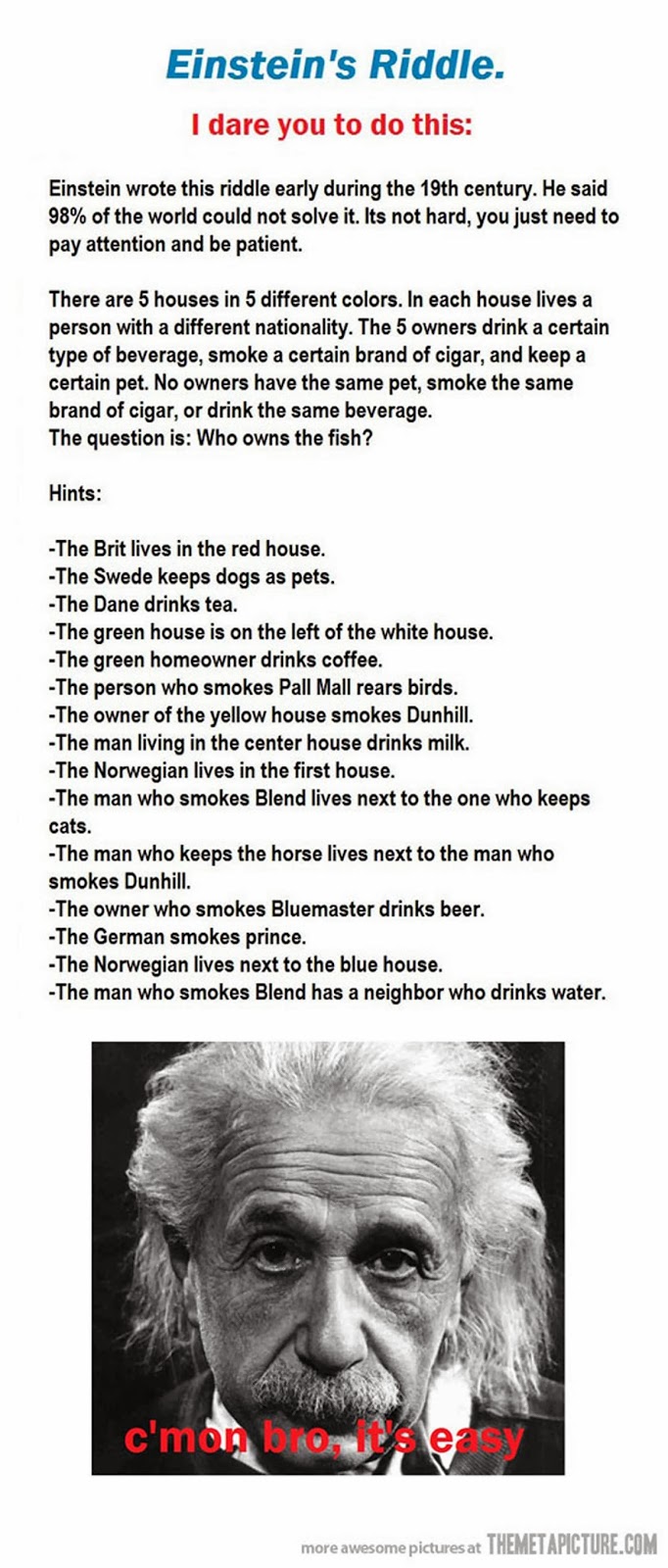 And for how many minutes you can solve this riddle of Einstein And for how many minutes you can solve this riddle of Einstein