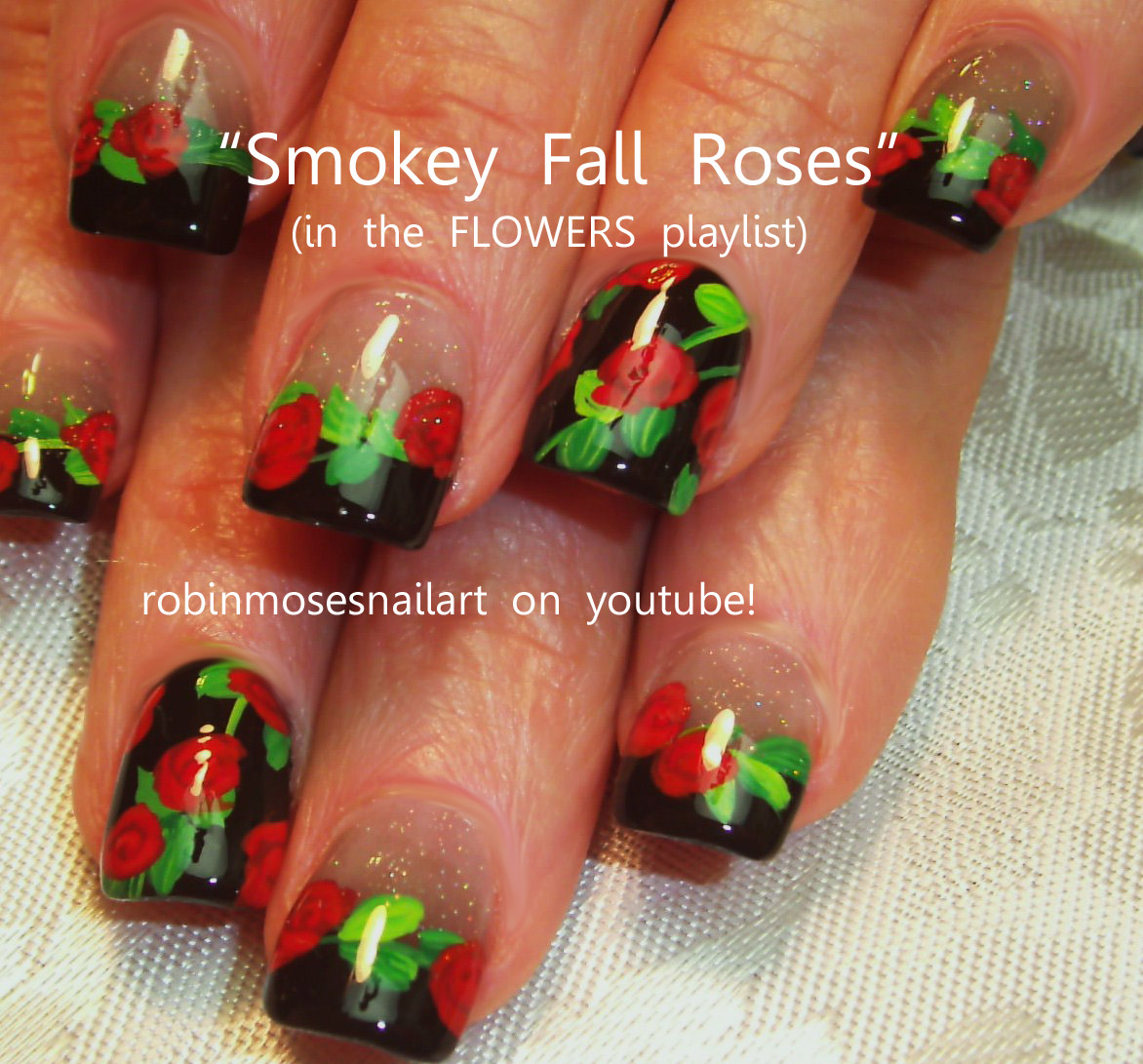 Robin Moses Nail Art gargoyle nail art, red rose nail art, smokey grey