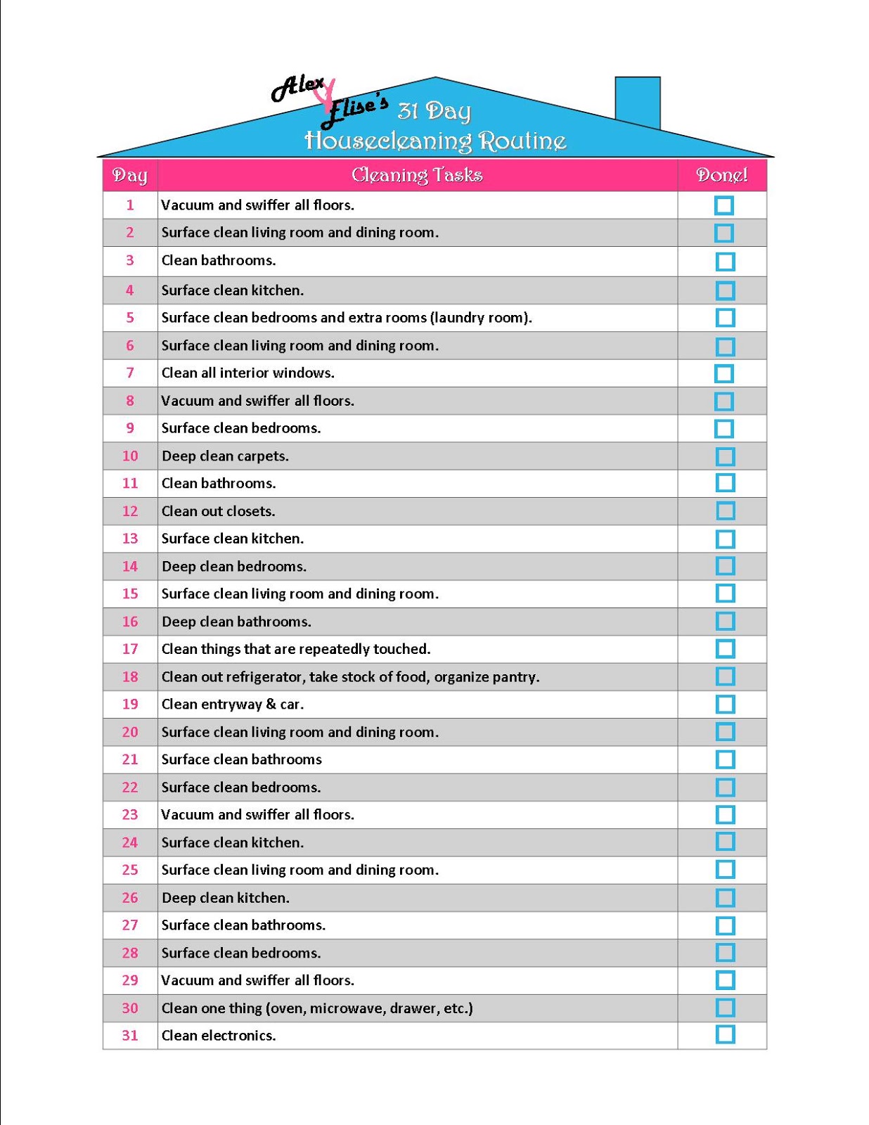 30 day house cleaning plan
