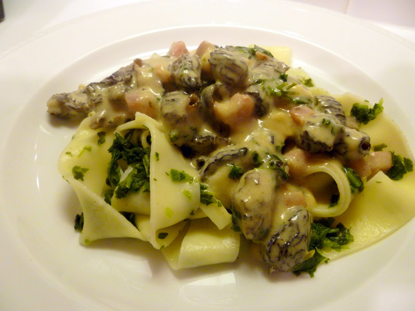 Lindaraxa Tagliatelle With Morels And Pancetta In a Cream Sauce