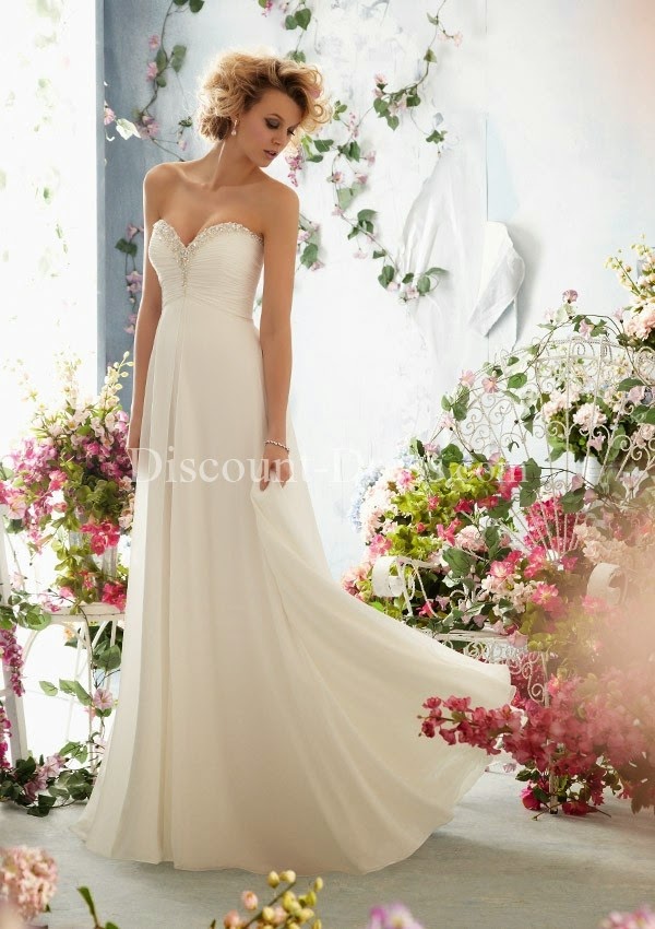 Chiffon Sweetheart Floor Length Sheath/ Column Wedding Gowns