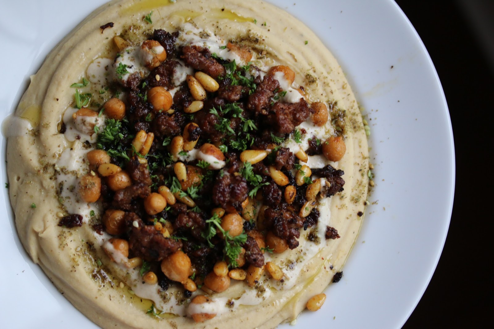 Hummus with Spiced Lamb and Crispy Chickpeas