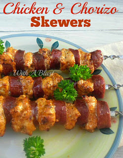 Chicken and Chorizo Skewers ~ Easiest, most delicious Chicken skewers for your next BBQ {the secret is in the quick marinade!} #ChickenKebabs #Chicken #BBQ #Grilling