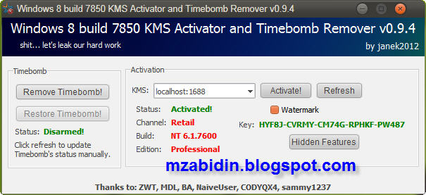 Windows 8 Build 7850 KMS Activator And Timebomb Remover 0.9.4 .rar