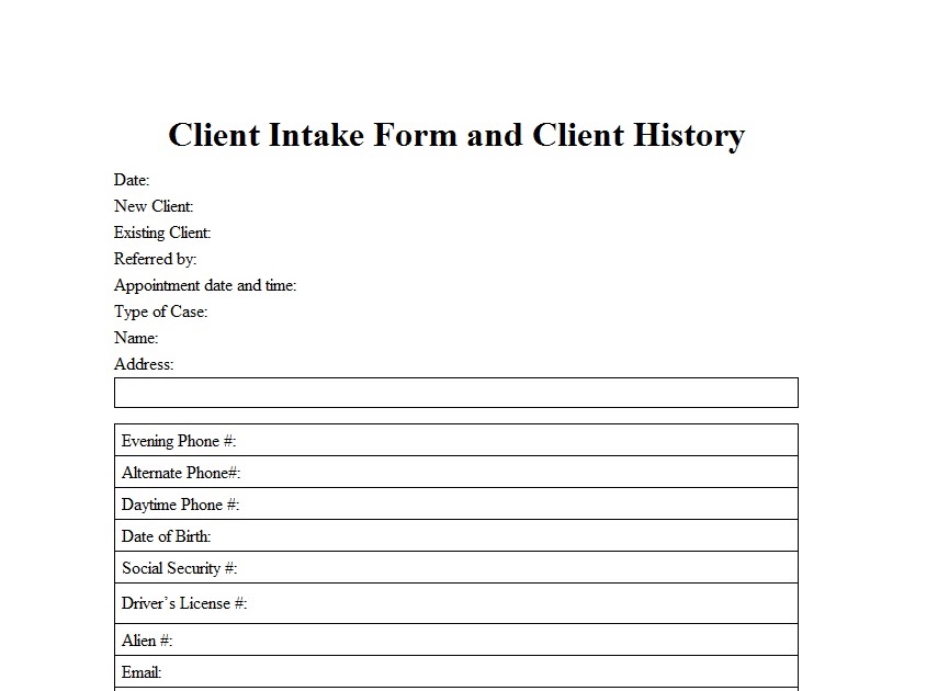 client intake form template sample client intake form template