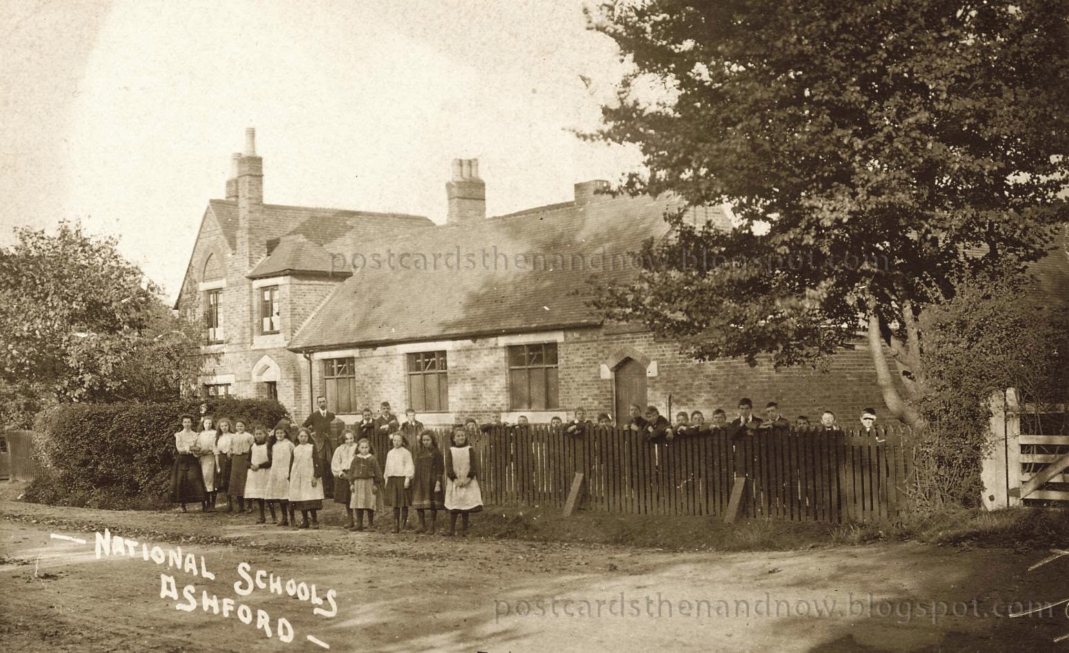 Postcards Then and Now Ashford, Middlesex, National Schools 1908