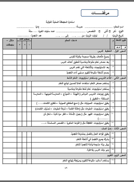 الاستمارة الرسمية لمتابعة القرائية من إدارة المدرسة و المعلمين الأوائل 2016 المنهاج المصري