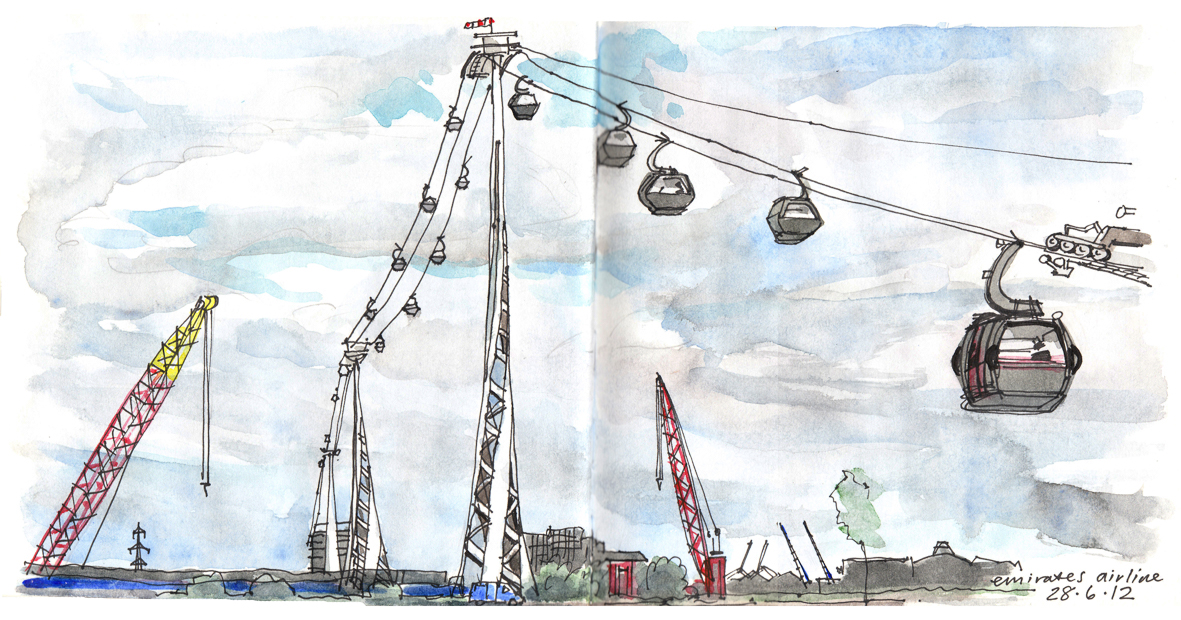 deco cable car lineandwash flying across the thames deco cable car lineandwash flying across the thames