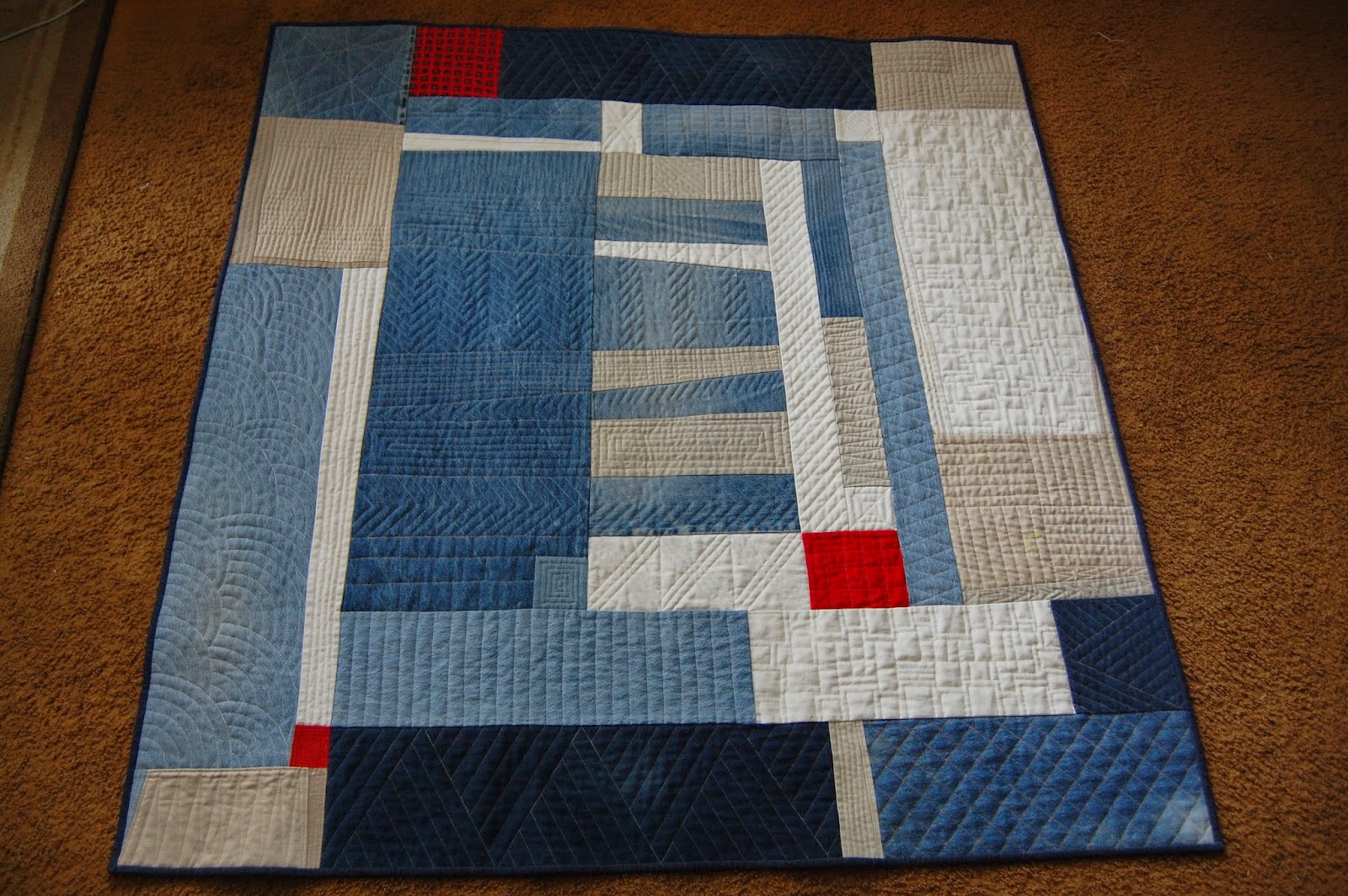 The Domestic Quilter Machine Quilting & Binding Modern Denim Quilt