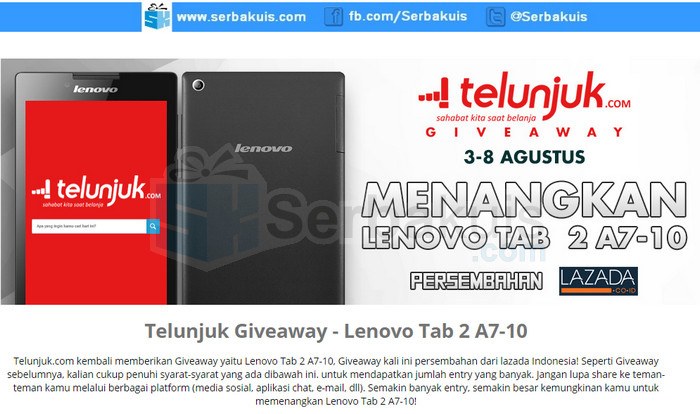 Telunjuk Giveaway Berhadiah Lenovo Tab 2 A7-10 Telunjuk Giveaway Berhadiah Lenovo Tab 2 A7-10
