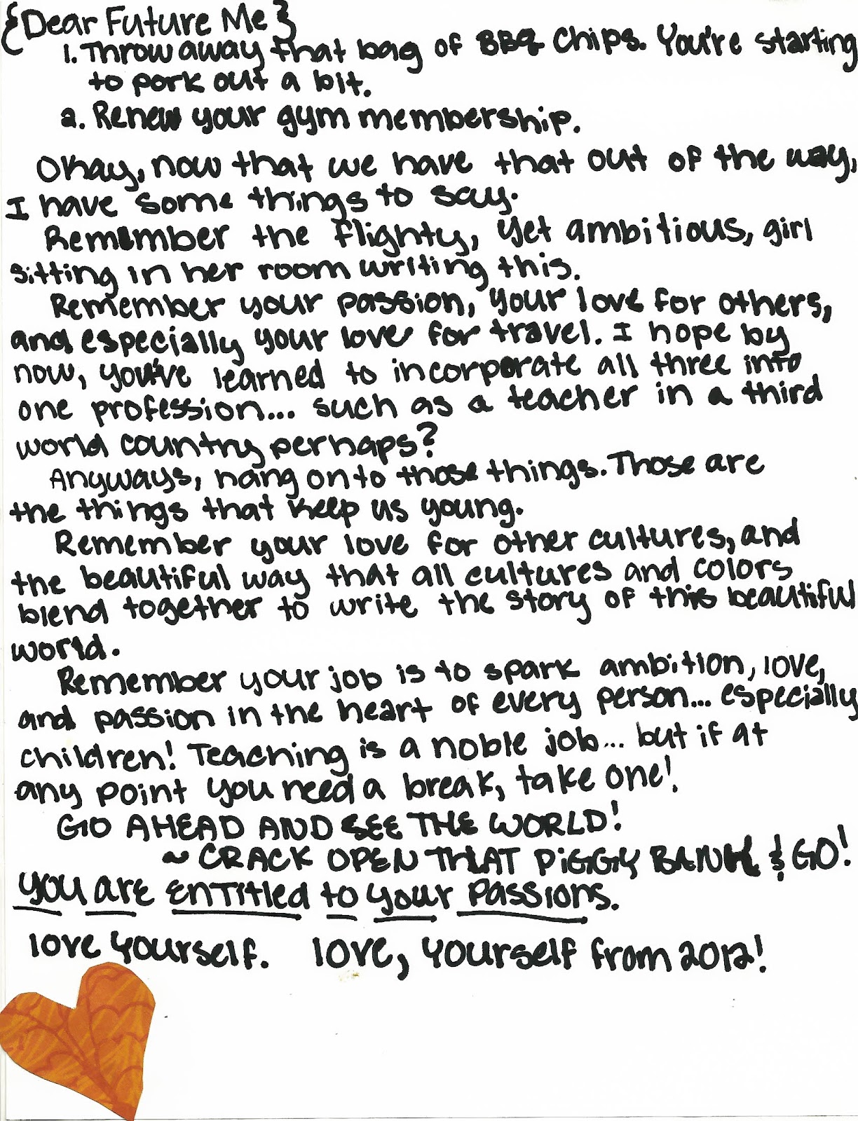 Dear Future Me Project: Letters from 4/16/2012