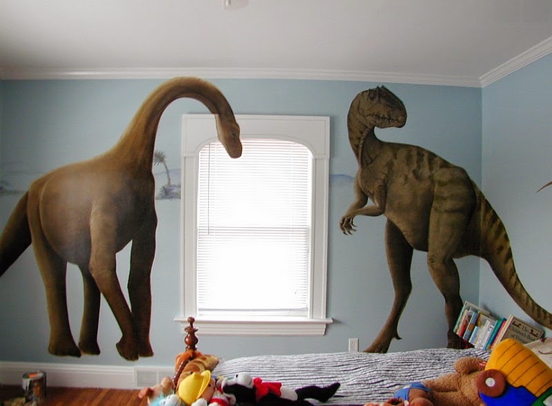 Dormitorio de Niños decorado con Dinosaurios - Arte en las Paredes y